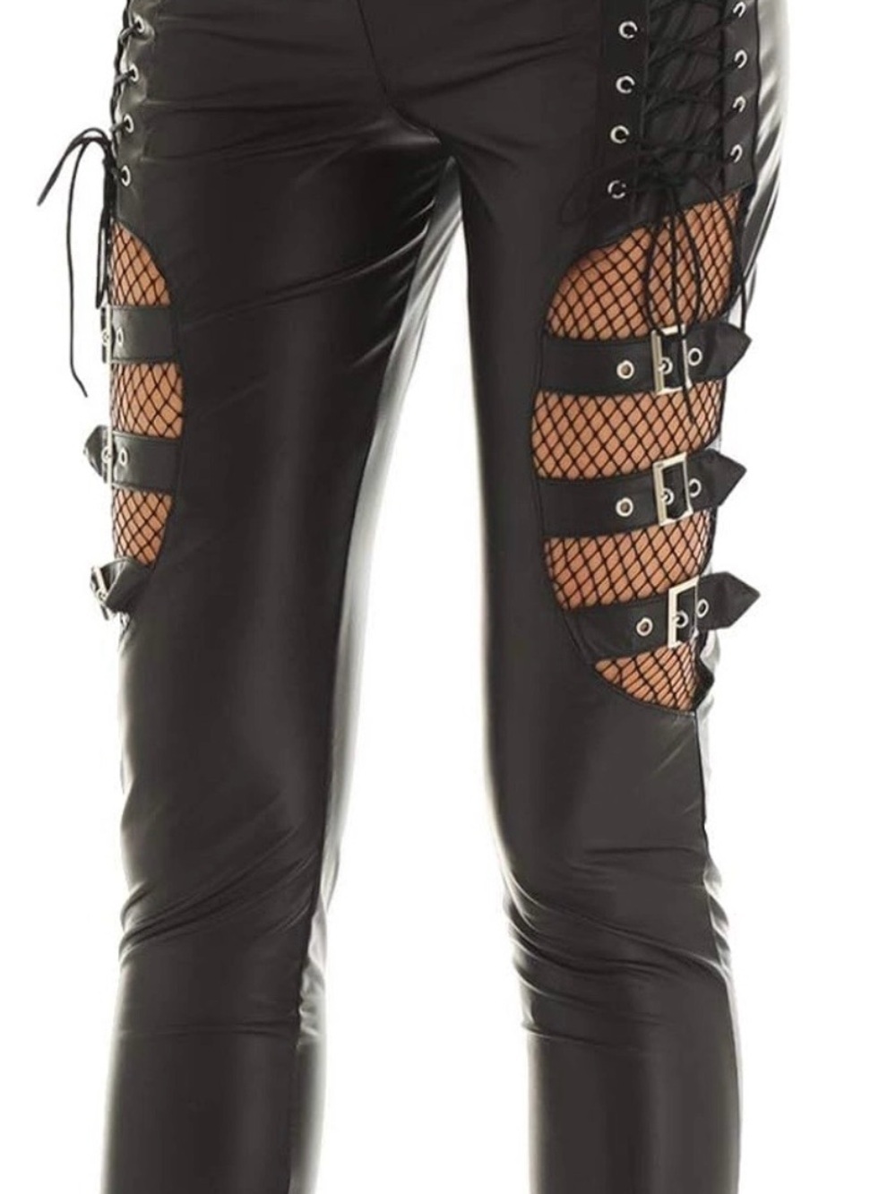 Source Unknown Black Faux Leather Lace-Up Flare Pants - Picture 13 of 13